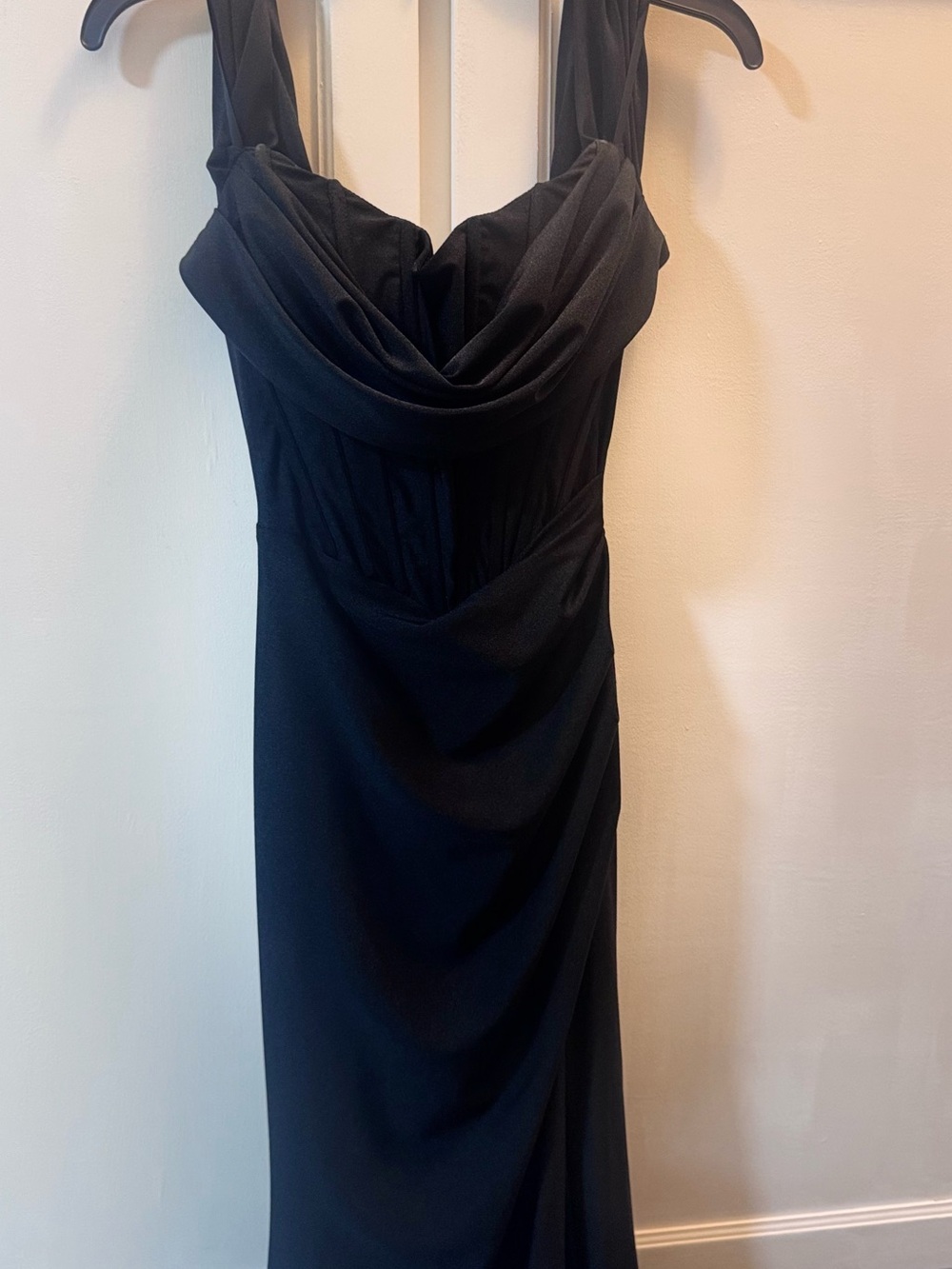 Emerald Sundae Black Strapless Draped Evening Gown